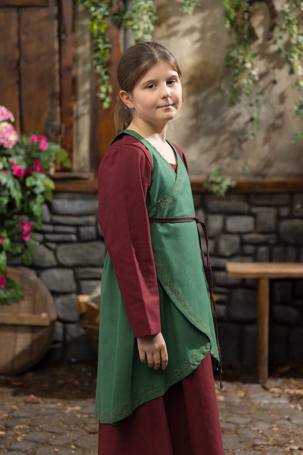 Kids' Ona Medieval Overdress | Green Embroidered Wrap